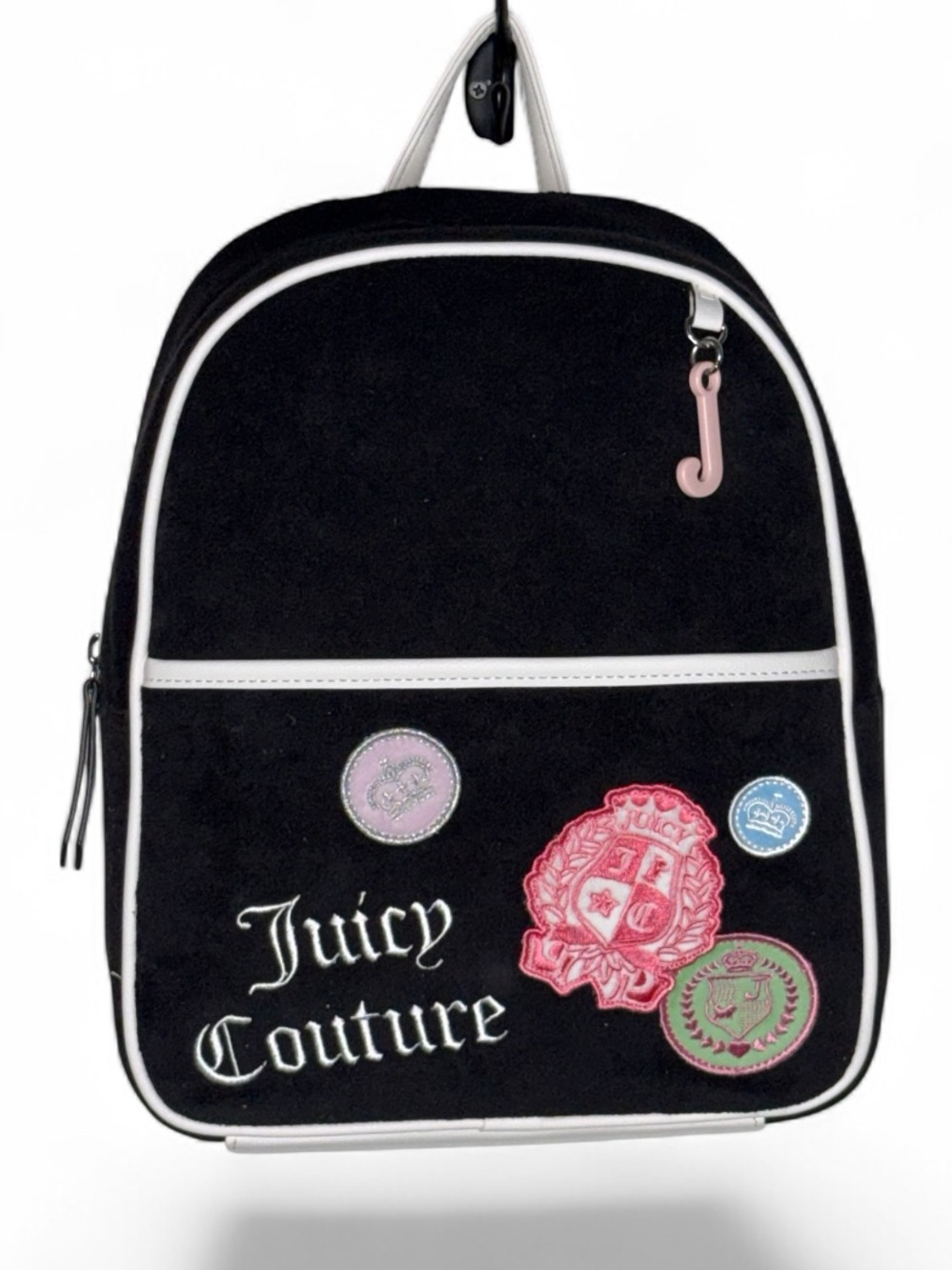 Juicy Couture “Girls Rule” Black Velvety Collegiate Patch Backpack - NWT